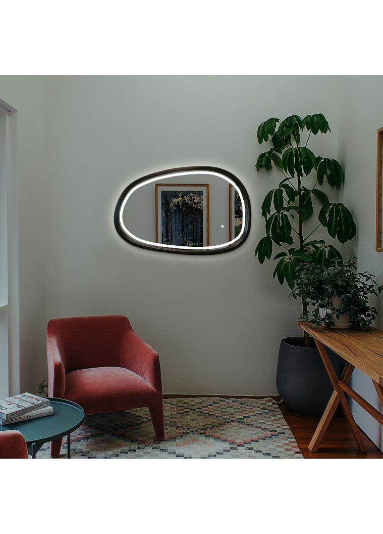 Зеркало ассиметричное деревянное с LED-подсветкой Black Ясень 55x85 см. Luxury Wood Dali (369547148)