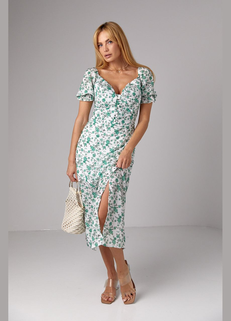 Зеленое откровенный летнее платье миди с коротким рукавом и открытыми плечами - красный Lurex