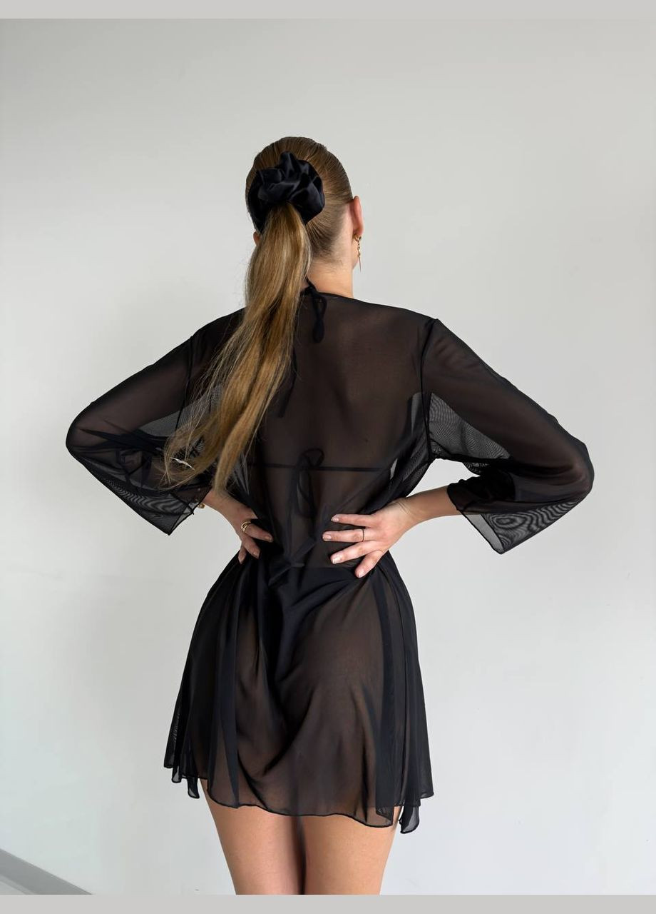 Черный летний женский купальник с накидкой раздельный Vital-Textile 2942/71