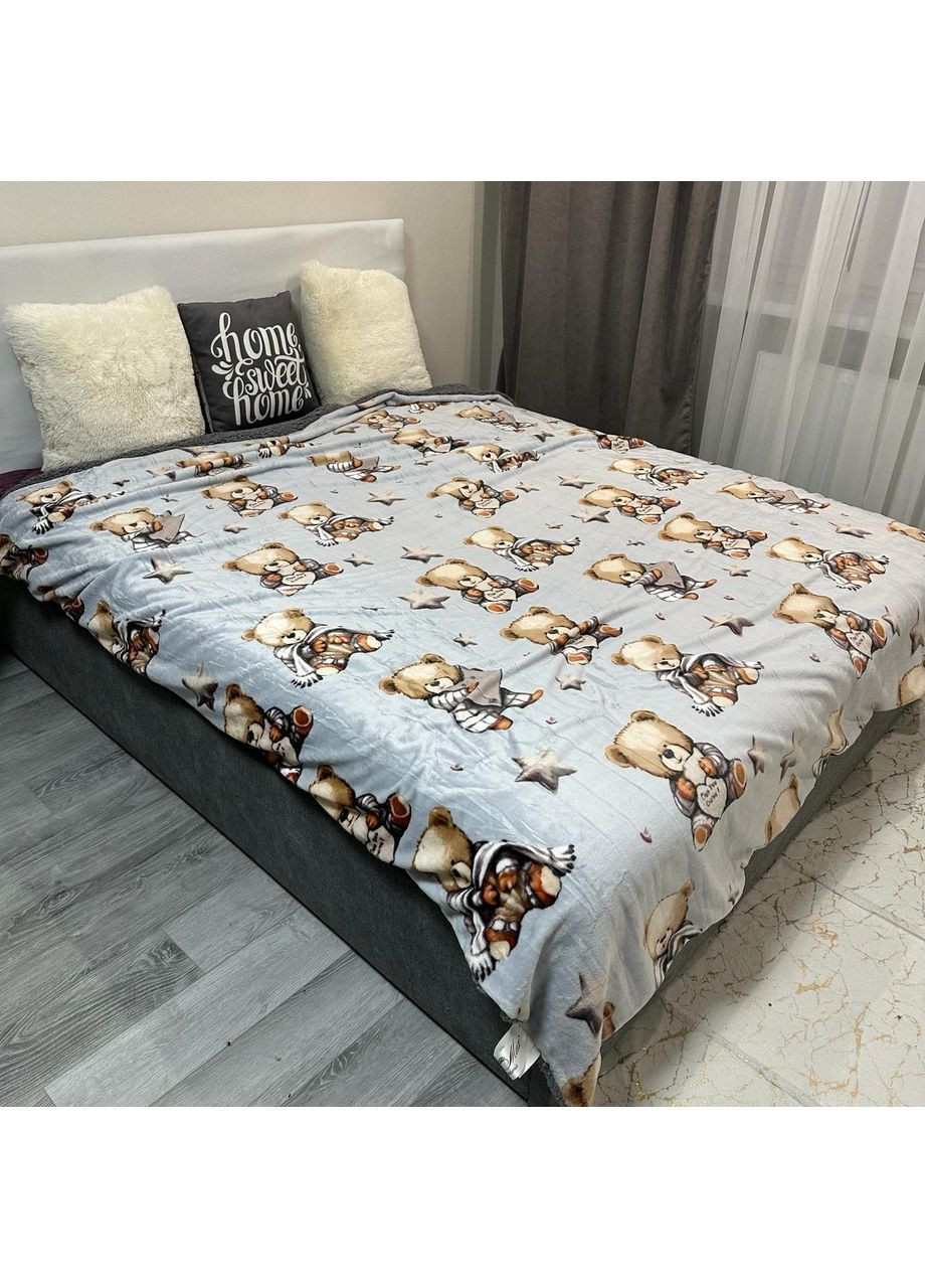 Двосторонній Плед "Comfort & Style" (Велюр + Teddy Fur), розмір 200*220 см сірого кольору з малюнком No Brand (366561123)