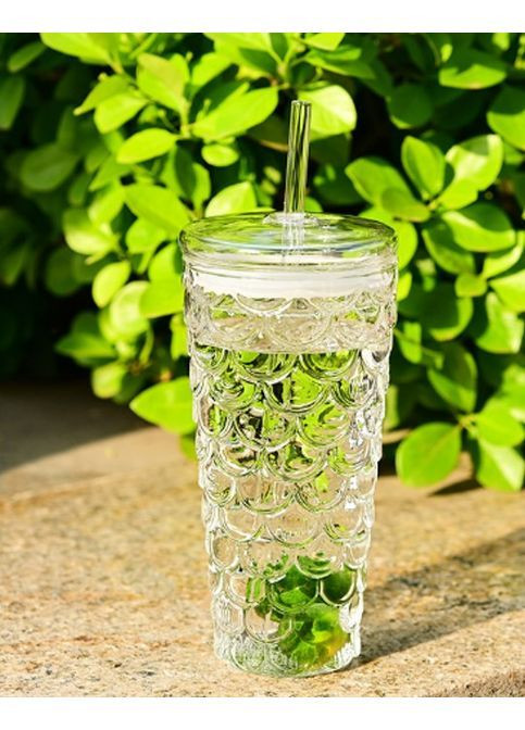 Набір склянок 2×580 мл з кришками і трубочками, боросилікатне скло - Хвіст русалки - для гарячих і холодних напоїв, прозорі More (366088870)