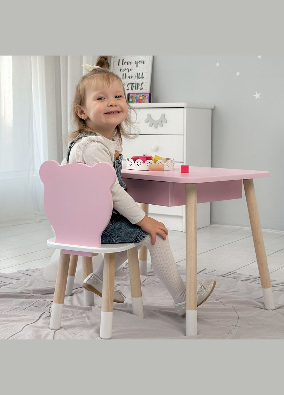 Дитячий столик і стільчик ведмедик рожевий. Столик із шухлядою для олівців і розмальовок No Brand (361259088)