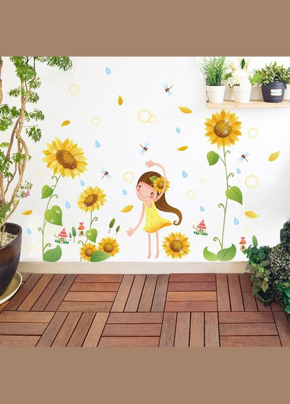 Наклейка детская на стену Девочка с подсолнухами 65х100 см (XL7192) Green Life (322640404)