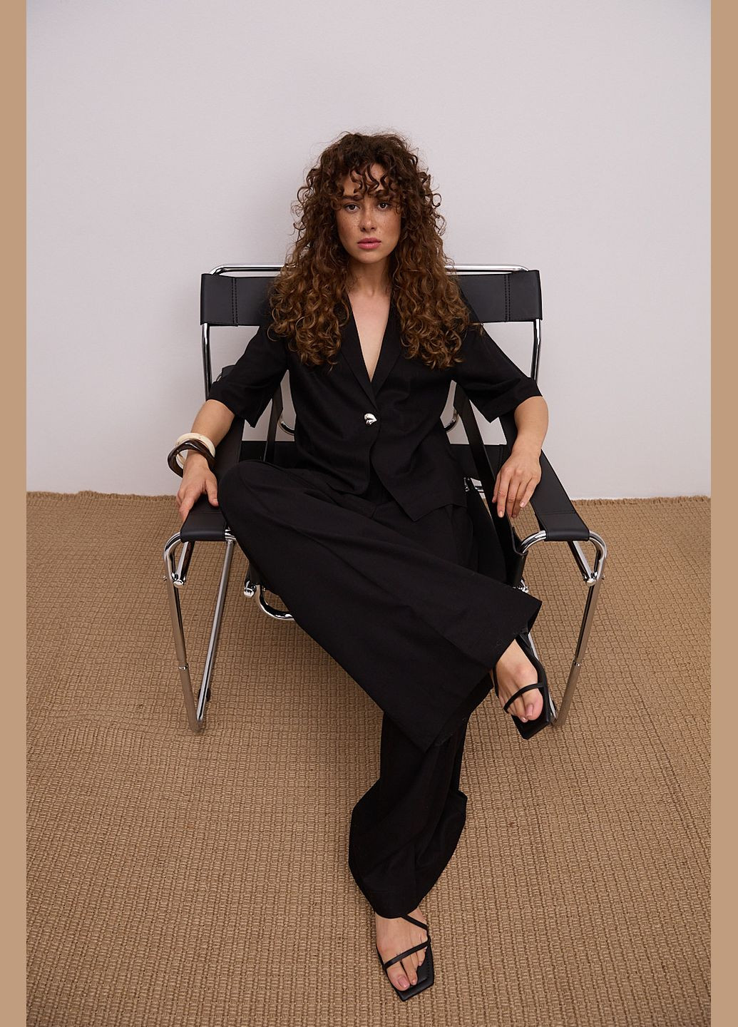 Літній лляний жакет з короткими рукавами шоколадний Arjen (340917497)