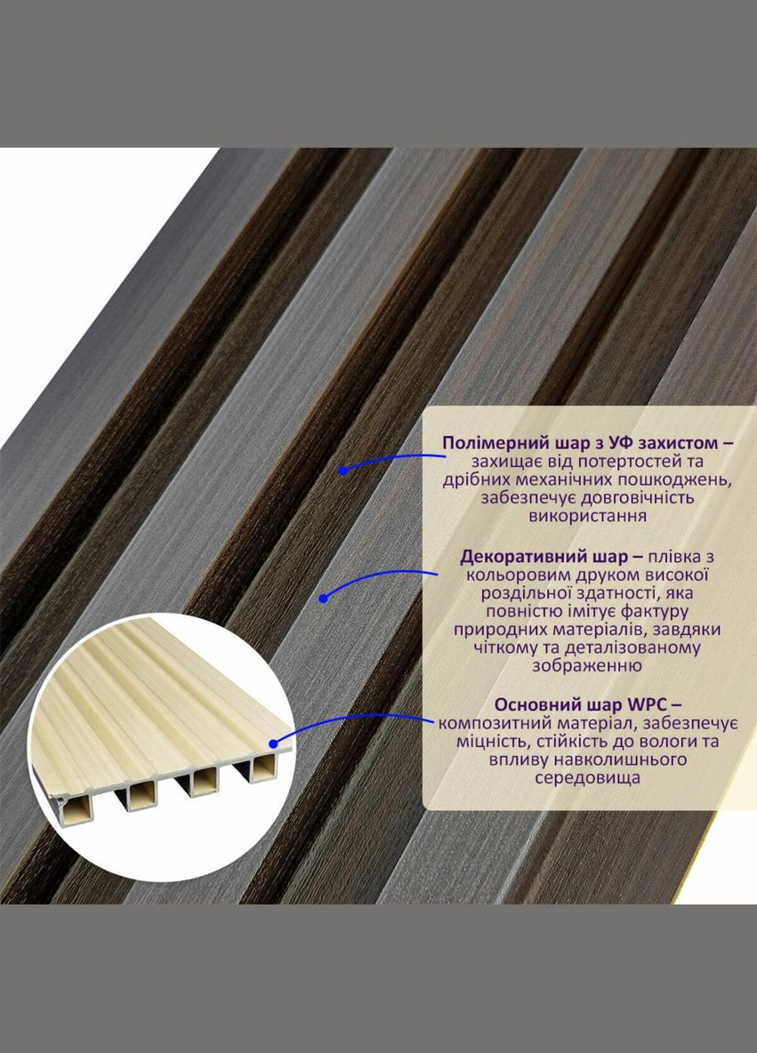 Декоративная стеновая рейка венге 3000*160*23мм (D) SW-00001537 Sticker Wall (300242086)