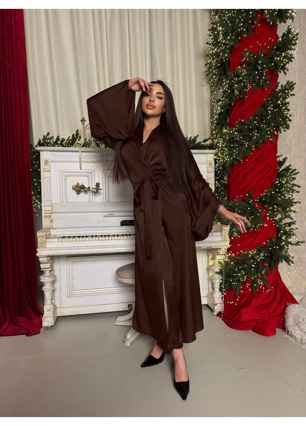 Довгий шовковий жіночий халат Osoblyva (373072823)