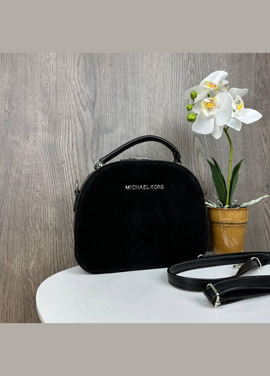 Жіноча замшева сумка клатч на плече з двома блискавками натуральна чорна замша (sku_1437) No Brand (330576635)