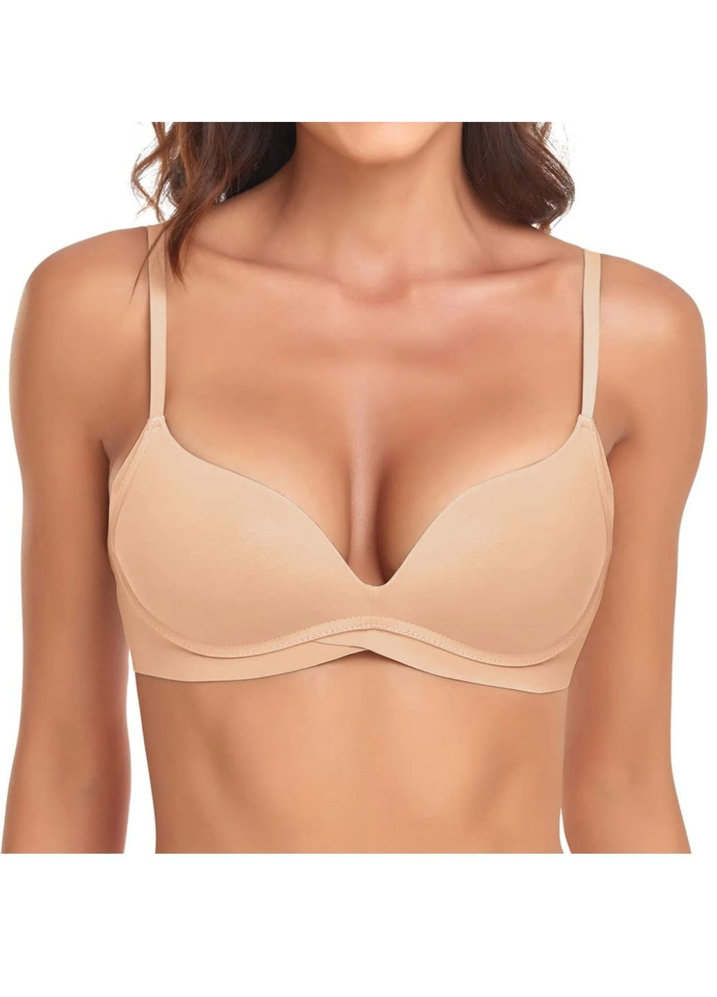 Бежевий бралетт гладенький бюстгальтер з формованими чашками без кісточок light touch (1176-38) Macarena без кісточок нейлон