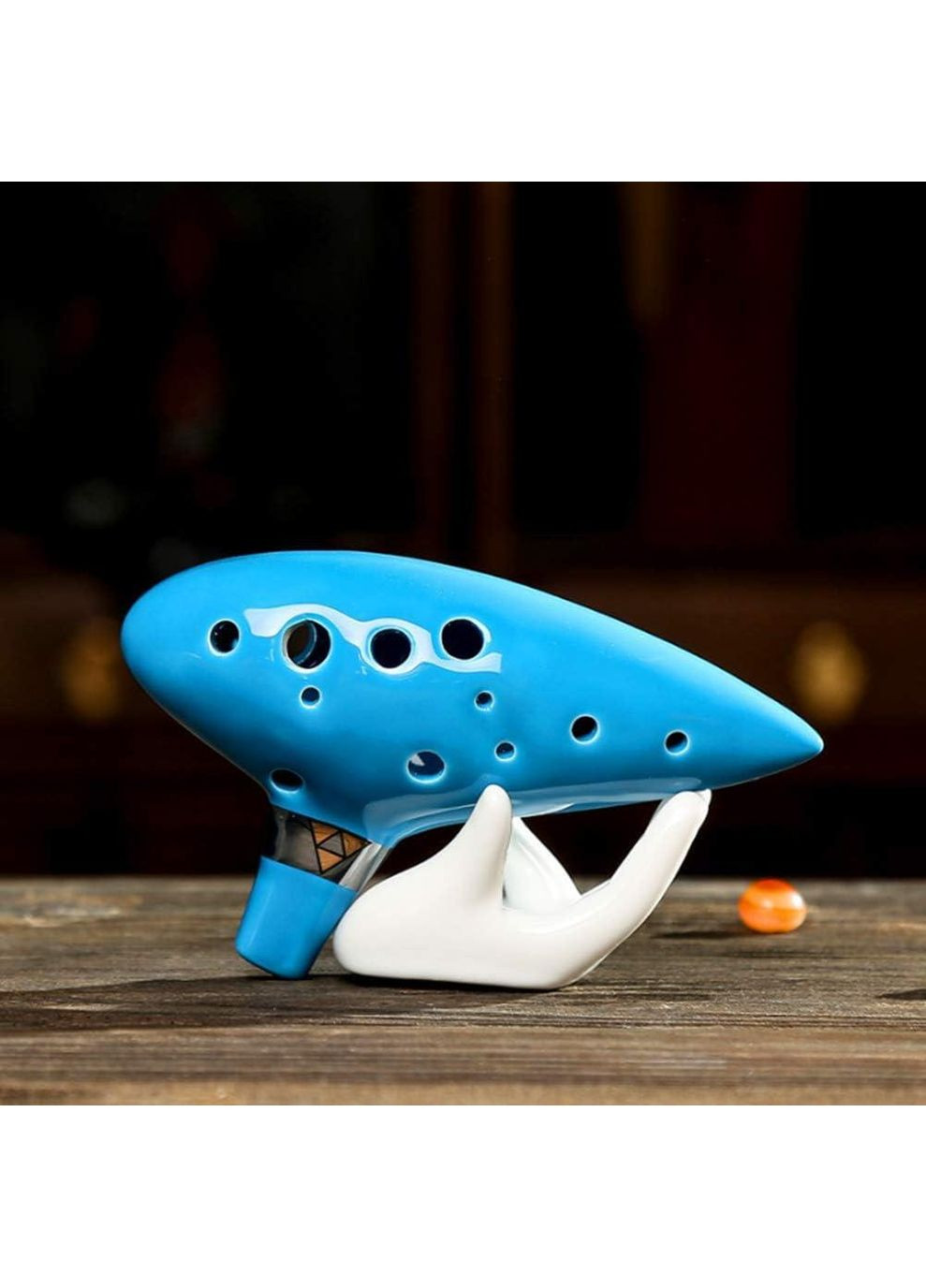 Керамічна окарина 12 отворів з чохлом і підставкою ( Блакитна) No Brand (370872807)