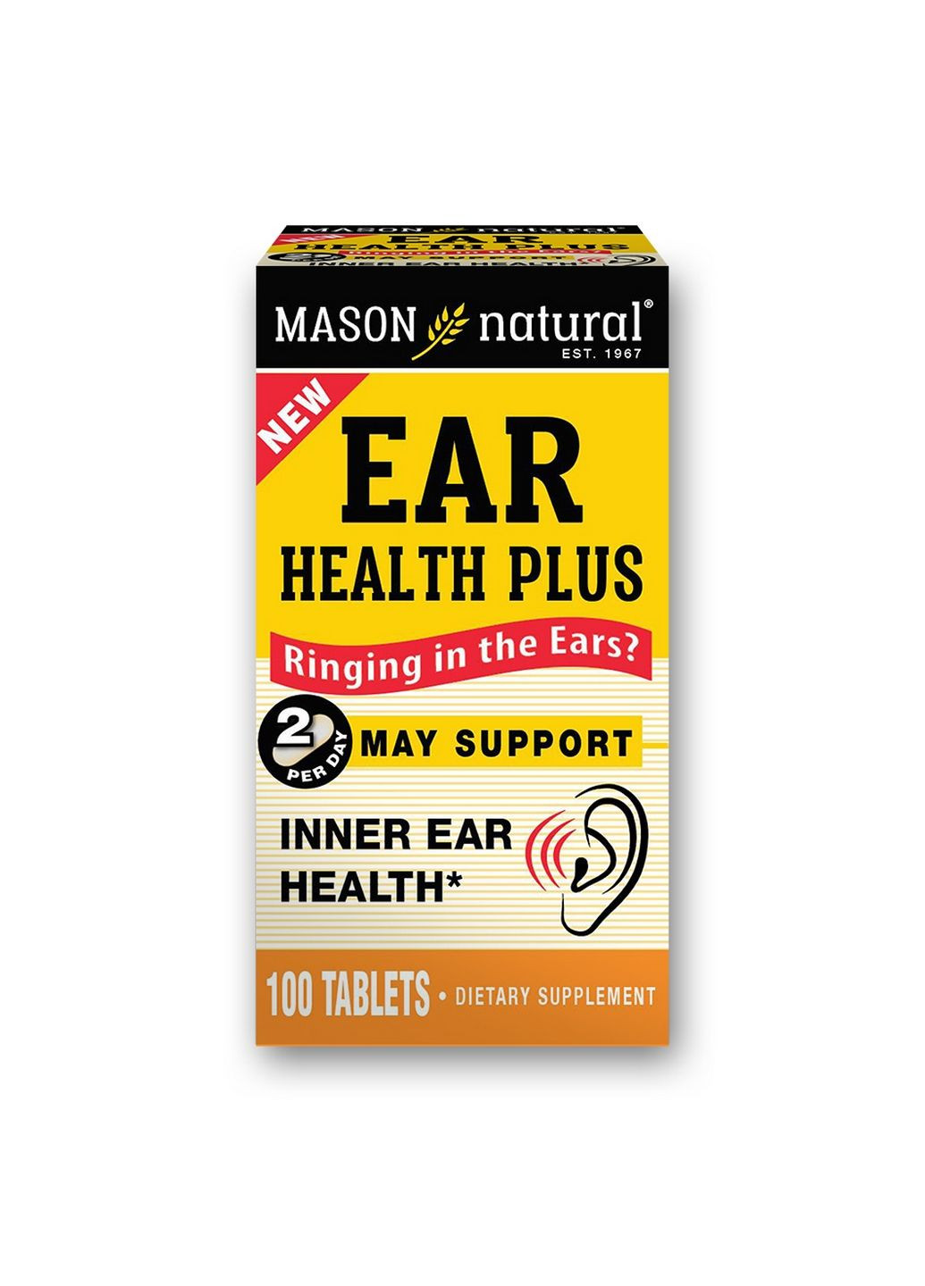 Вітаміни та мінерали Ear Health Plus, 100 таблеток Mason Natural (293341325)