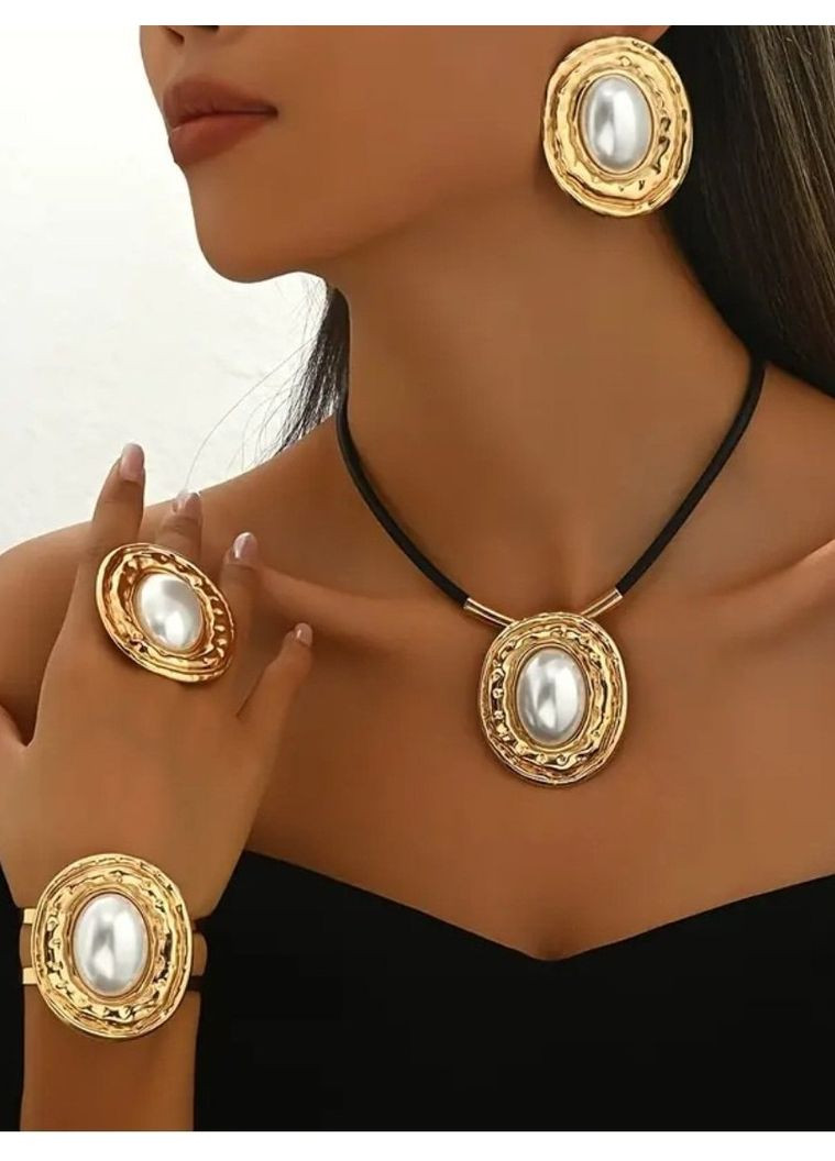 Ексклюзивний набір біжутерії кольє, сережки, каблучка, браслет, 10-755 No Brand (350936875)