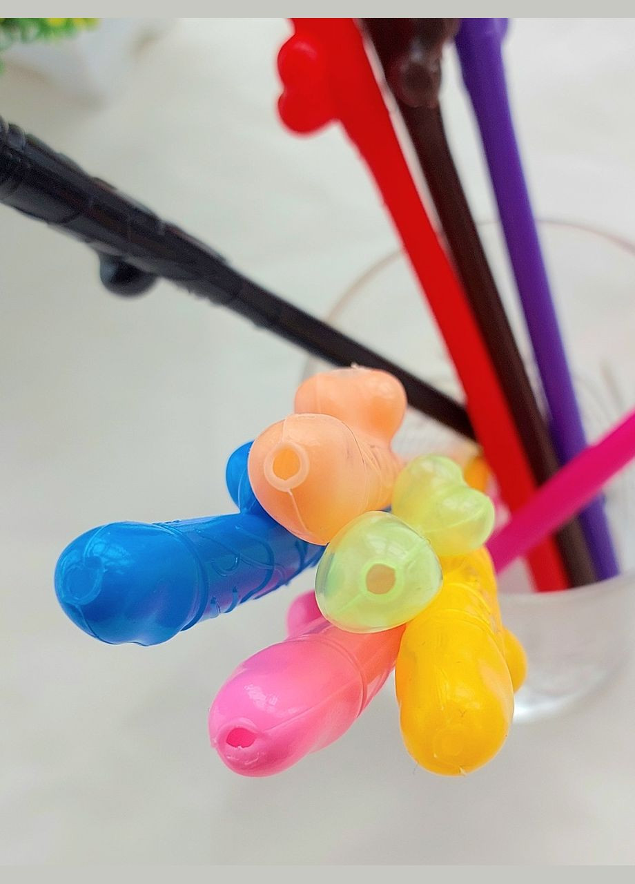 Коктейльные трубочки "пенис" 10шт, разноцветные No Brand (337512806)