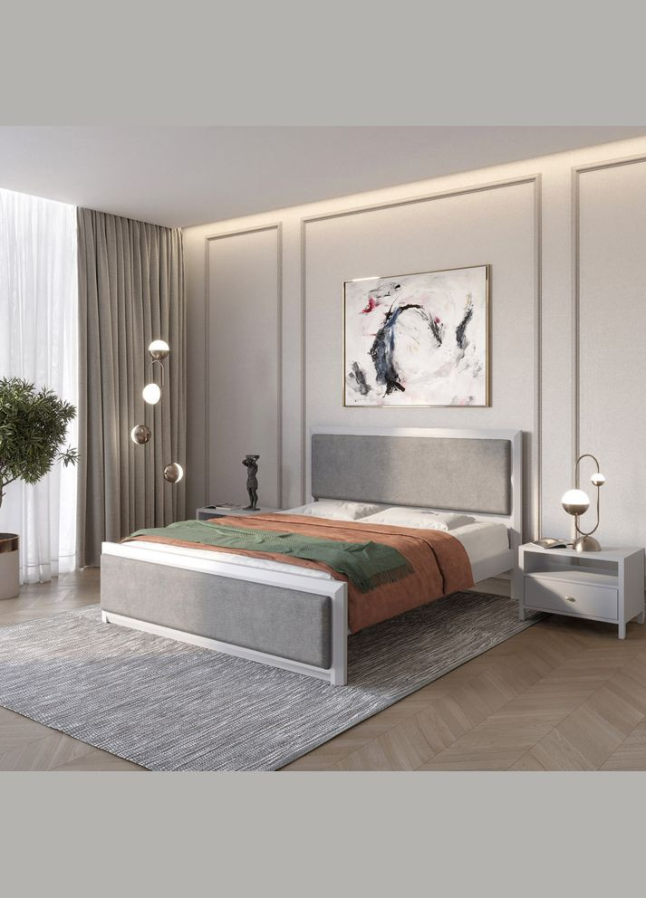 Полуторная деревянная кровать Барселона Б4 (RAL-7040)/Аляска 93 (Серый) 120х190 см (MBG-13960) Mebigrand (366083817)