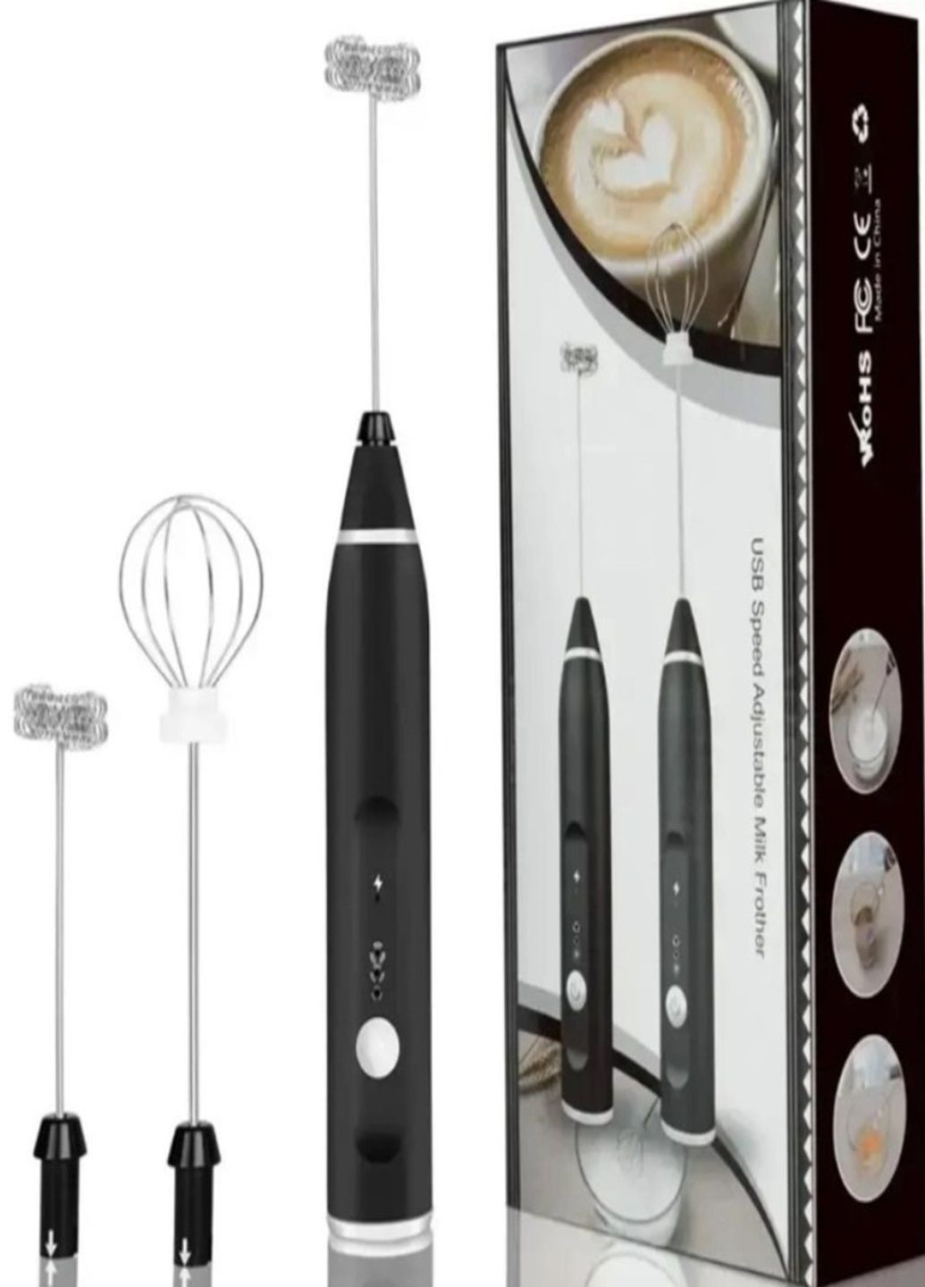 Акумуляторний капучінатор шейкер-міксер AN69 2 в 1 3 швидкості Чорний No Brand (296108270)