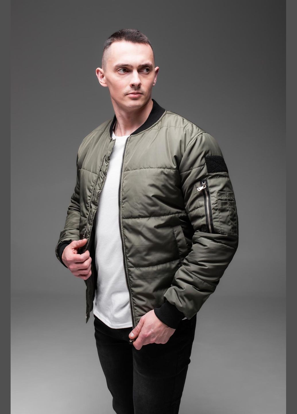 Оливковая (хаки) демисезонная куртка бомбер утепленная весна/осень No Brand