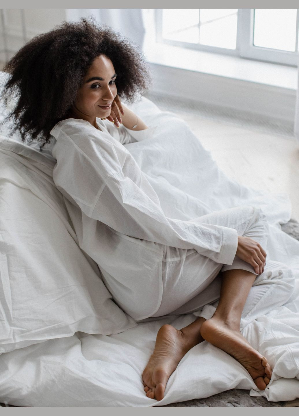 Біла піжама жіноча з вареної бавовни creme xl Leglo