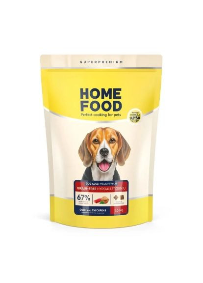 Сухий корм для собак ADULT MEDIUM/MAXI Grain-free hypoallergenic з качкою та нутом 1.6 кг (4820235021351) Home Food ADULT MEDIUM/MAXI Grain-free hypoallergenic з качк (369883513)