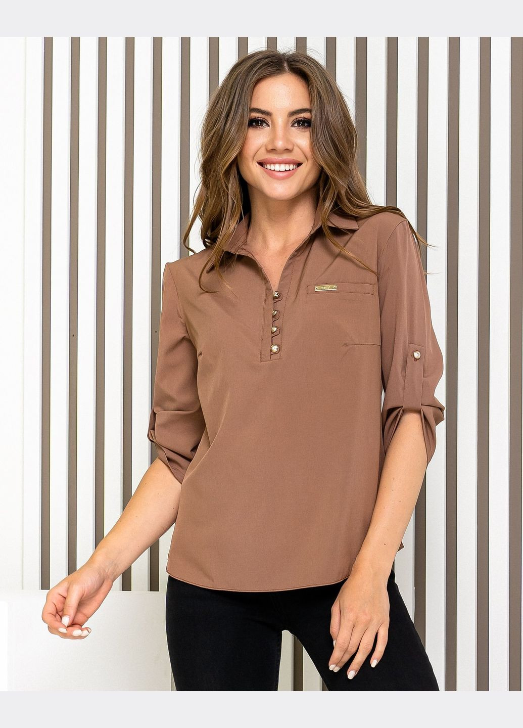 Кавова стильна блуза з гудзиками No Brand
