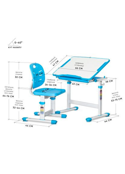 Парта со стулом (Evo-06 Plus BL) Evo-Kids Evo-06 Plus Blue (369883093)
