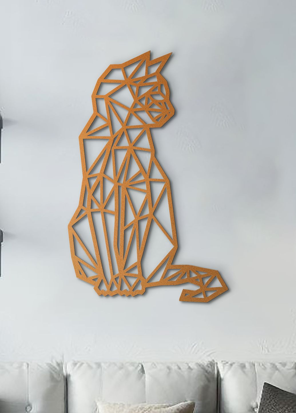 Деревянный декор для дома, декоративное панно на стену "Геометрический кот", картина лофт 30х20 см Woodyard (292113532)