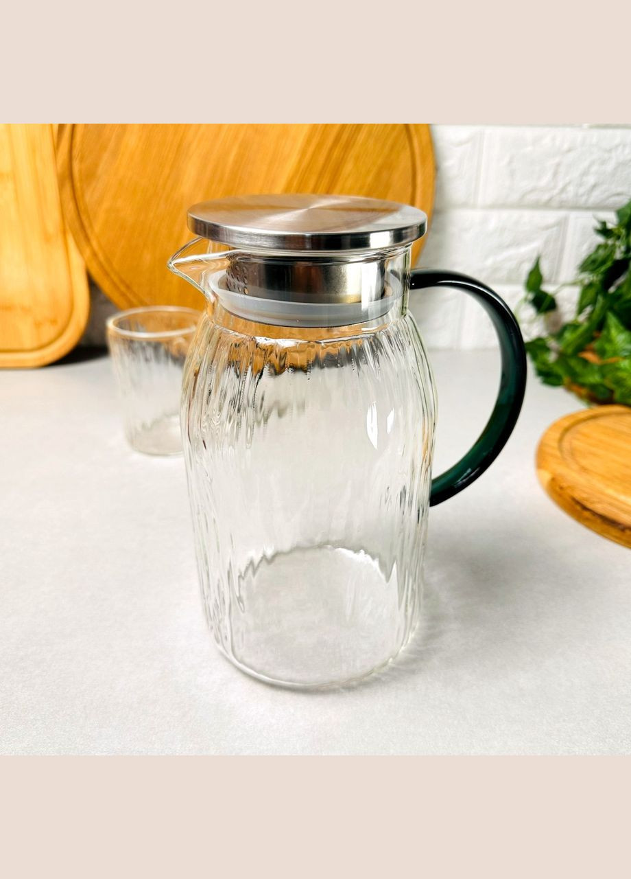 Високий скляний чайник-глечик 1.4 л з ручкою смарагдового кольору Garoza No Brand (366818090)