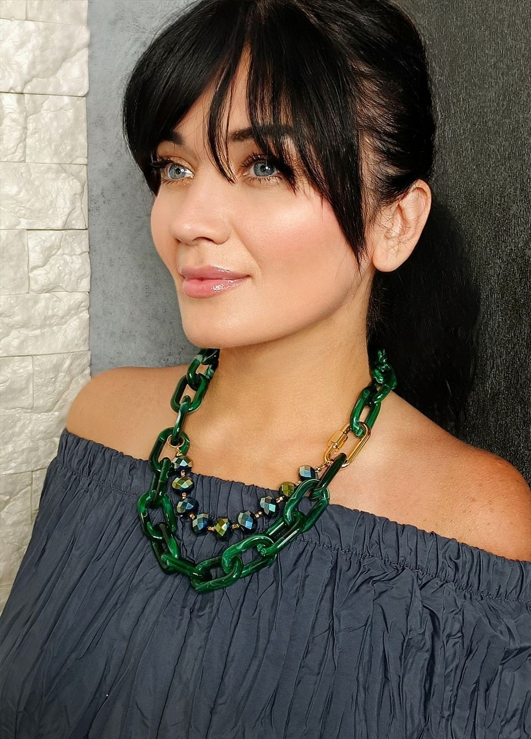 Кольє-колар di classe пластикове зелений ланцюг з намистинами (338370328)