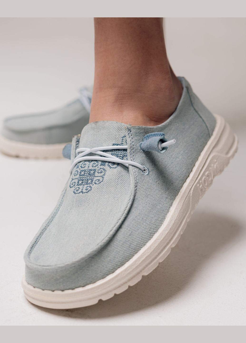 Светло-голубые мокасины текстильные Hodaki