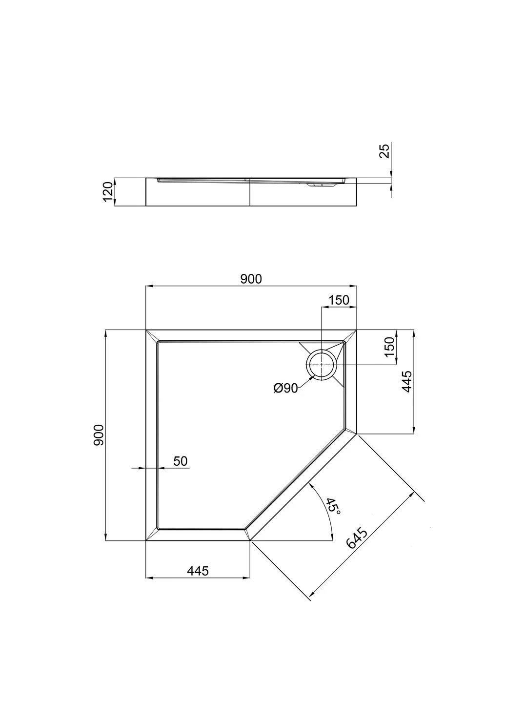 Душевой поддон Diamond 90x90x12 см + сифон Qtap 309912 (383059384)