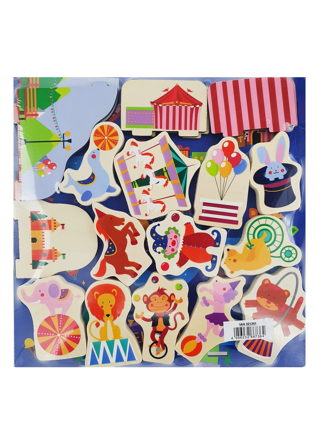 Дитячі дерев'яні пазли Цирк, 20 шт, від 2-х років, плагін, пазл, гра, головоломка, мозаїка Playtive (363043669)