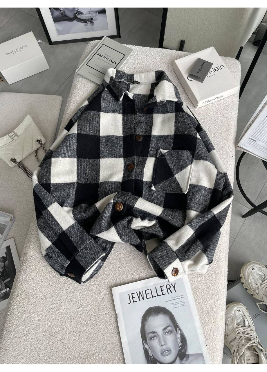 Черно-белая повседневный, вечерний, классическая, кэжуал рубашка в клетку FINO Mode с длинным рукавом