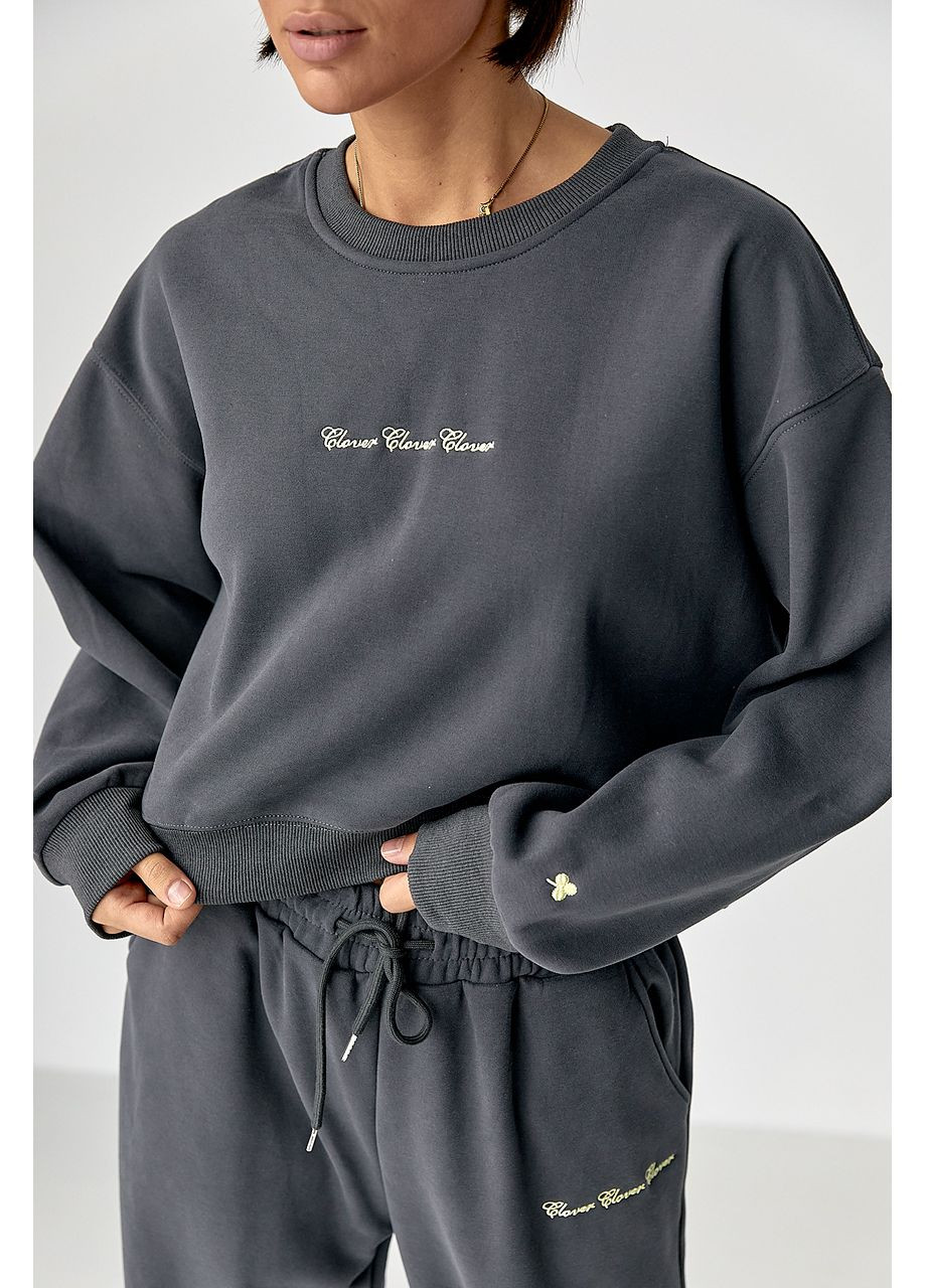 Спортивний костюм з плюшевим начосом з коротким світшотом та брюками палаццо Lurex (361432578)