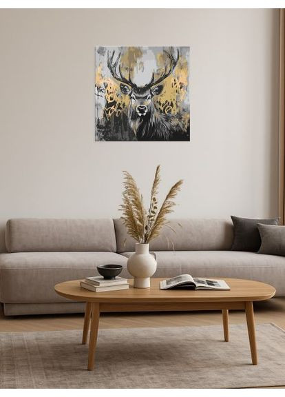 Картина по номерам - Золотой олень с красками металлик ©art_selena_ru 40х40 см IDEYKA (362362178)