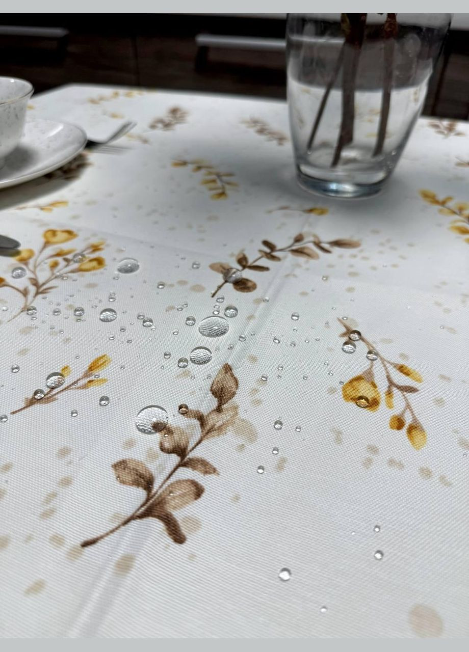 Скатертина - ранер Золоті квіти з Тефлоновим покриттям бавовняна Водовідштовхувальна 30х140 см Біла No Brand (283038925)