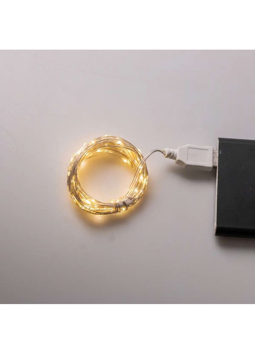 Гирлянда роса 10 метров USB на 100 led светодиодов капля белый провод желтая Jooki (362672740)