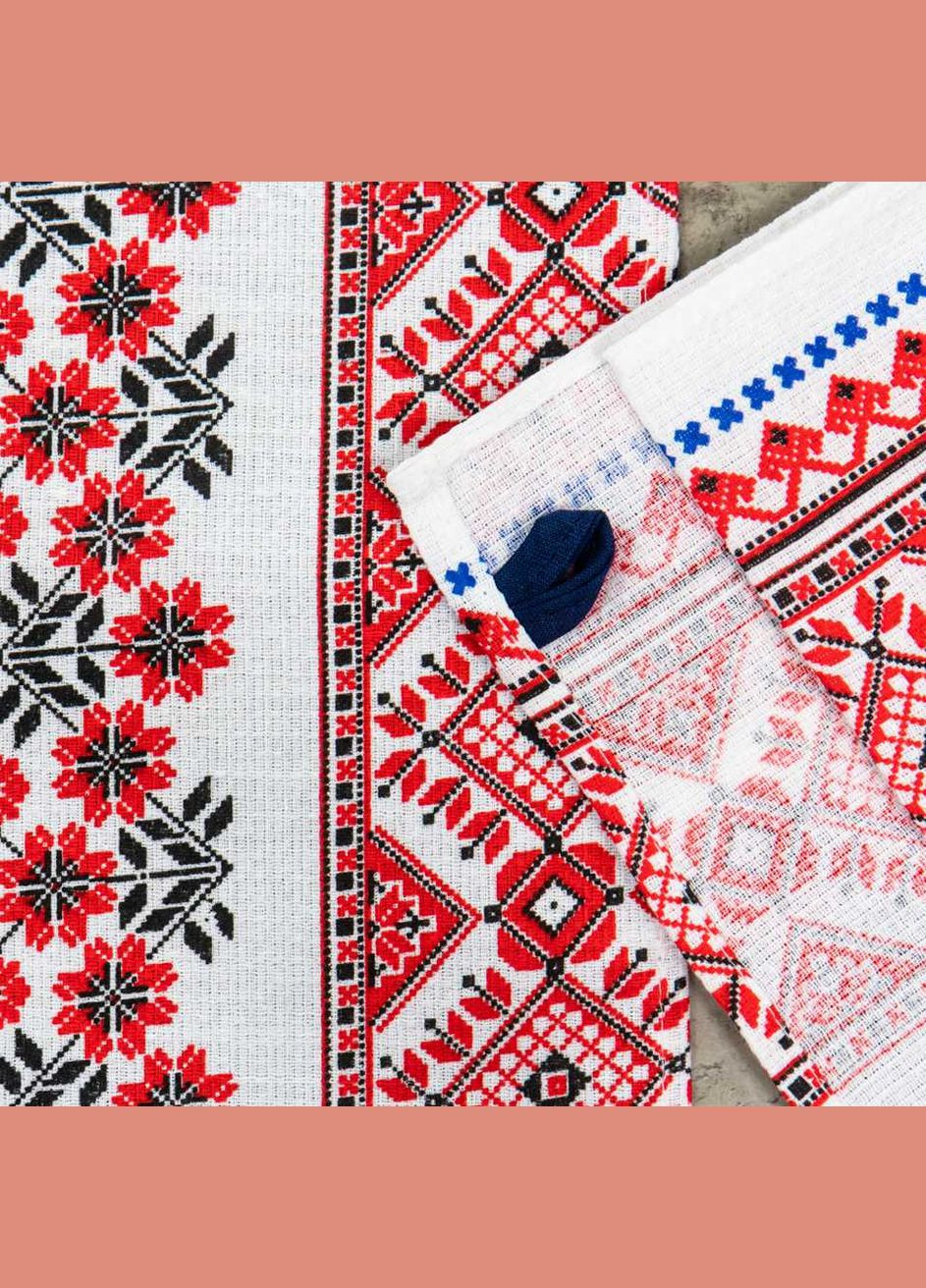 GM Textile полотенце вафельное с принтом вышивки 35х61см 180г/м2 (белокрасный) комбинированный производство - Узбекистан