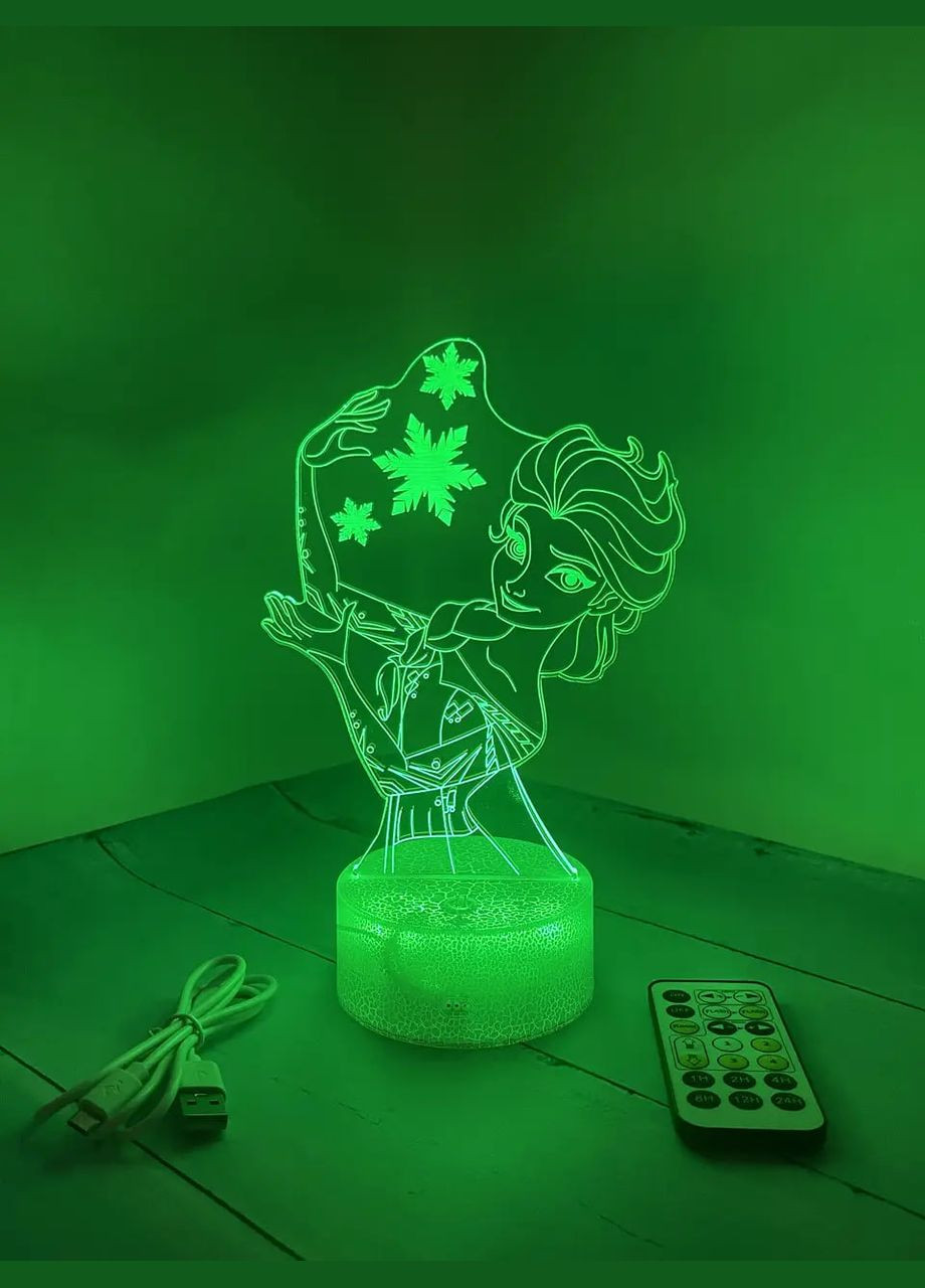 -лампа Эльза, подарок для фанатов принцесс Диснея, светильник или ночник, 7 цветов, 4 режима и пульт 3D (278260736)