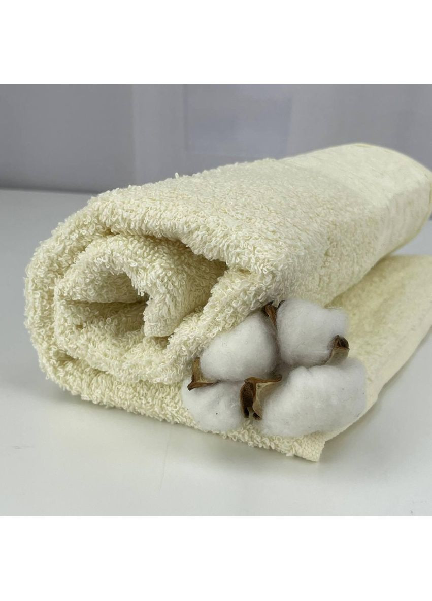 Рушник для обличчя махровий Vip Cotton Botan Туреччина 6399 молочний 50х90 см Febo комбінований