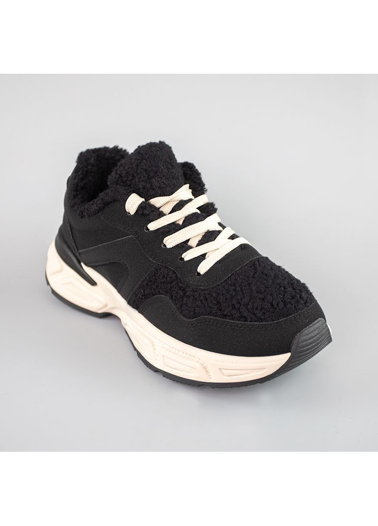 Кроссовки женские мех замшевые Fashion чёрные зима (366449092)
