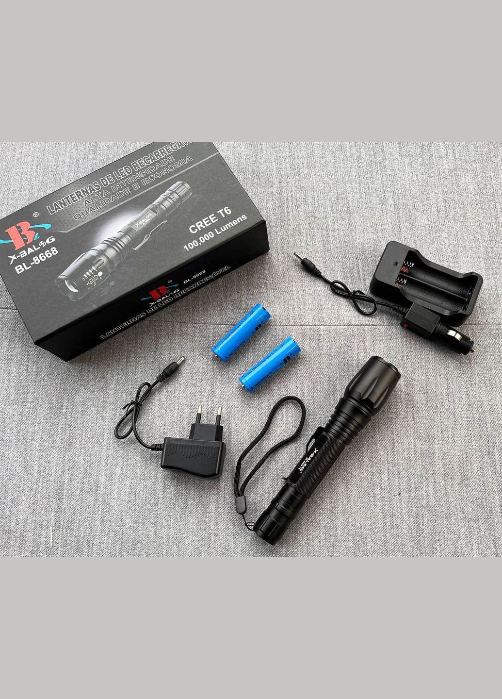 Ліхтар ручний акумуляторний BL-8668 з кліпсою та ремінцем зум CREE T6 2x18650 ZOOM X-Balog (297332040)