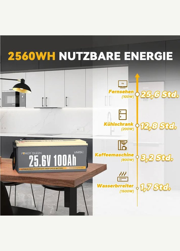 Акумулятор LifePo4 100А·год 25,6V BMS PowerQueen (Німеччина) Power Queen (337342157)