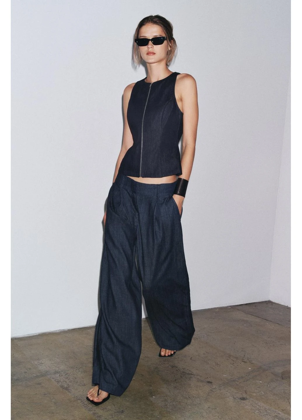 Джинсовый топ с застежкой-молнией Zara (383331547)