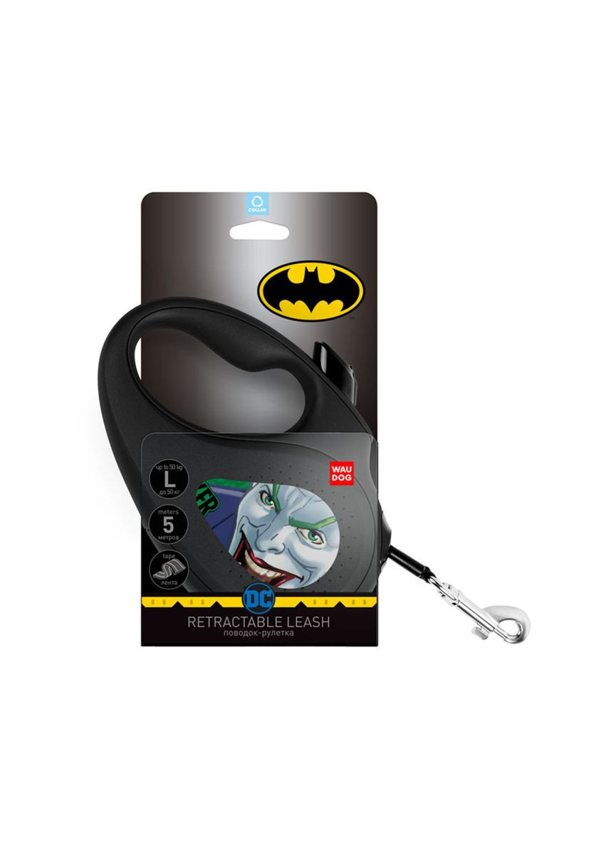 Поводок-рулетка для собак R-leash, рисунок "Джокер Зеленый", L, до 50 кг, 5 м, светоотражающая лента черный WAUDOG (322125148)