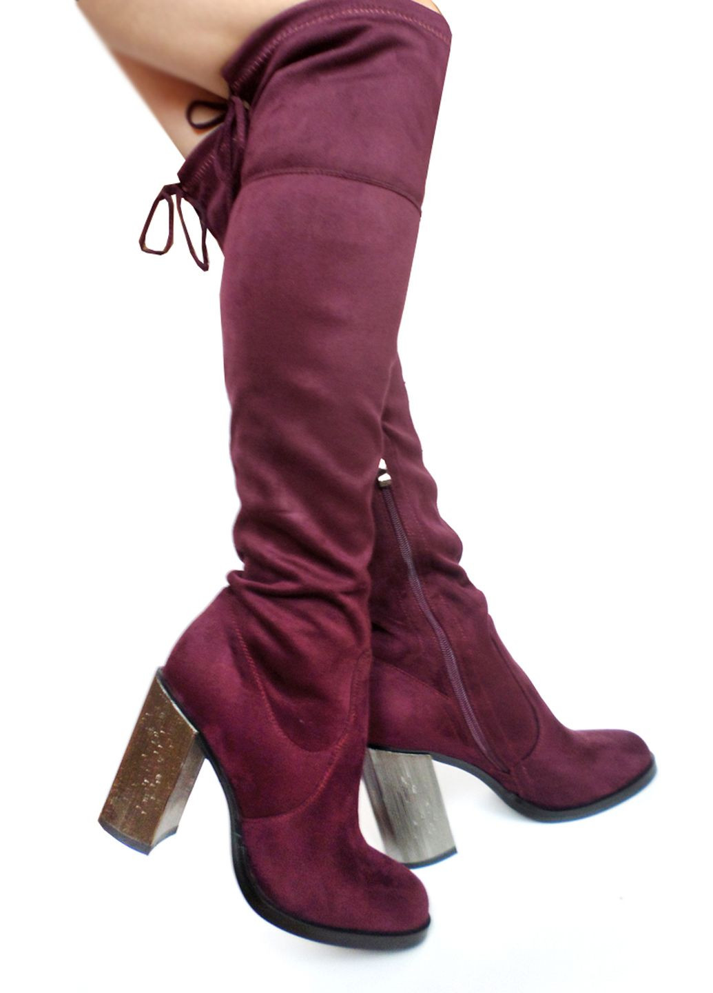 Ботфорти на підборах бордові. Fashion (360648420)