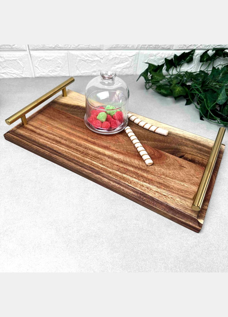 Дерев'яний сервіровочний піднос з золотистими ручками 39 см GK (371683388)