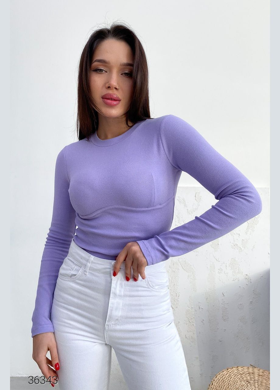 Сиреневый демисезонный джемпер в рубчик с декоративным швом джемпер Liton