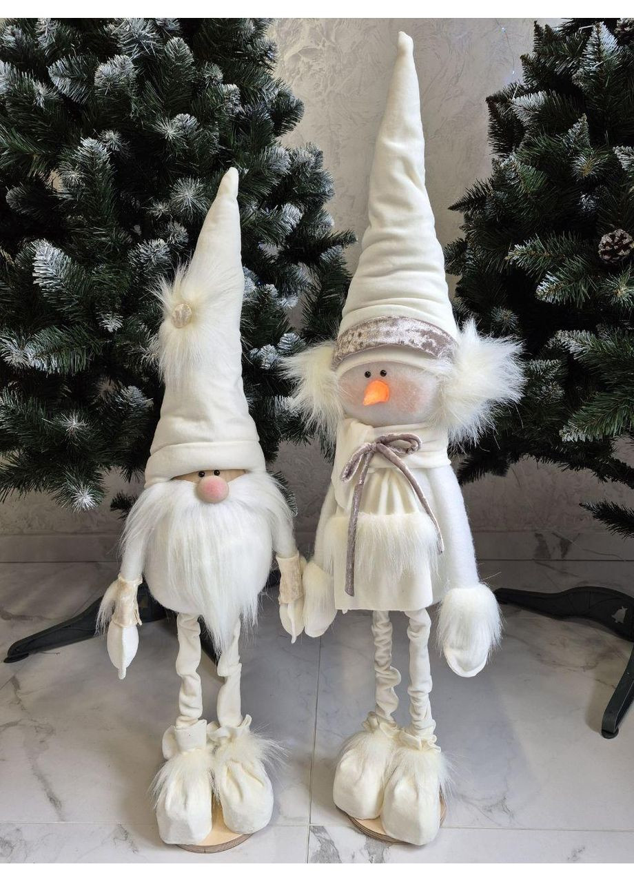 Комплект игрушек под елку, гномы под елку 90см, снеговик под елку 100см в молочном цвете. No Brand (366817502)