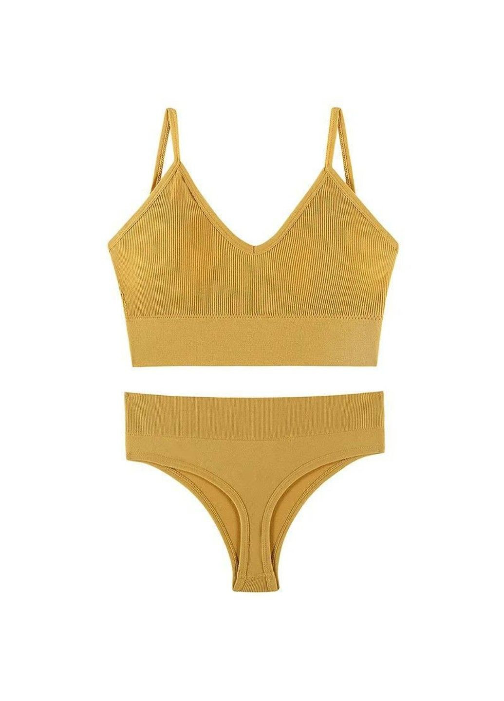 Желтый комплект белья бесшовный 9 (тонкие бретели+стринги) жёлтый No Brand