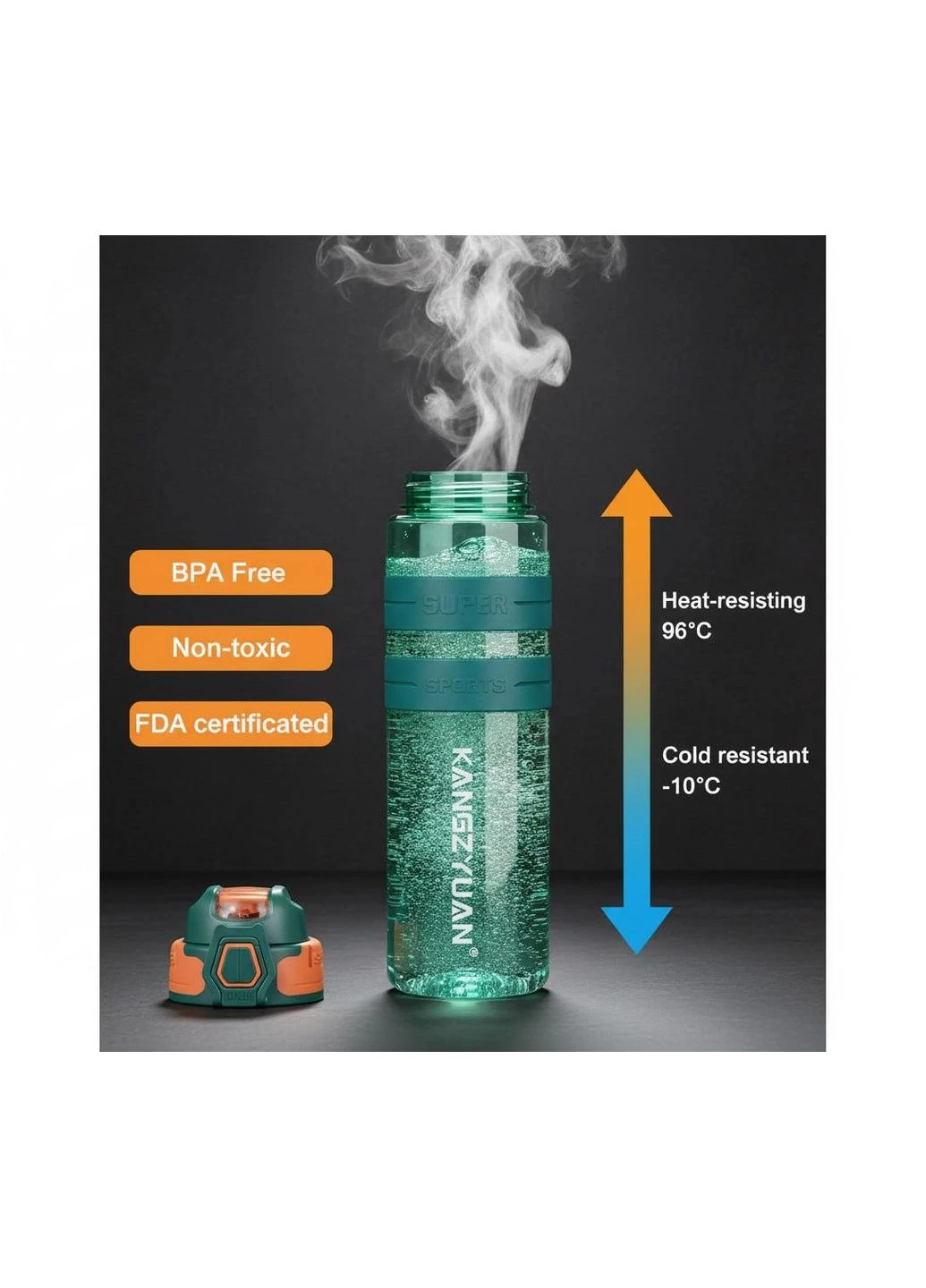 Спортивна пляшка KANGZYUAN 700 мл — Зелена Tritan BPA-free, ударостійка еко-пляшка з трубочкою та ремінцем No Brand (394191028)