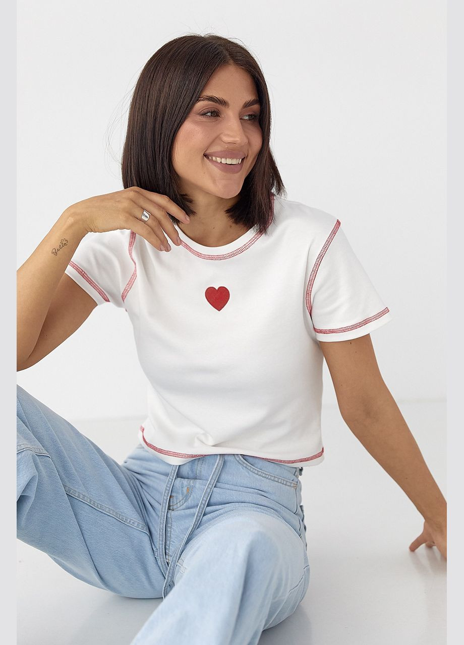 Футболка с контрастными швами и вышитым сердцем Lurex - (326065766)