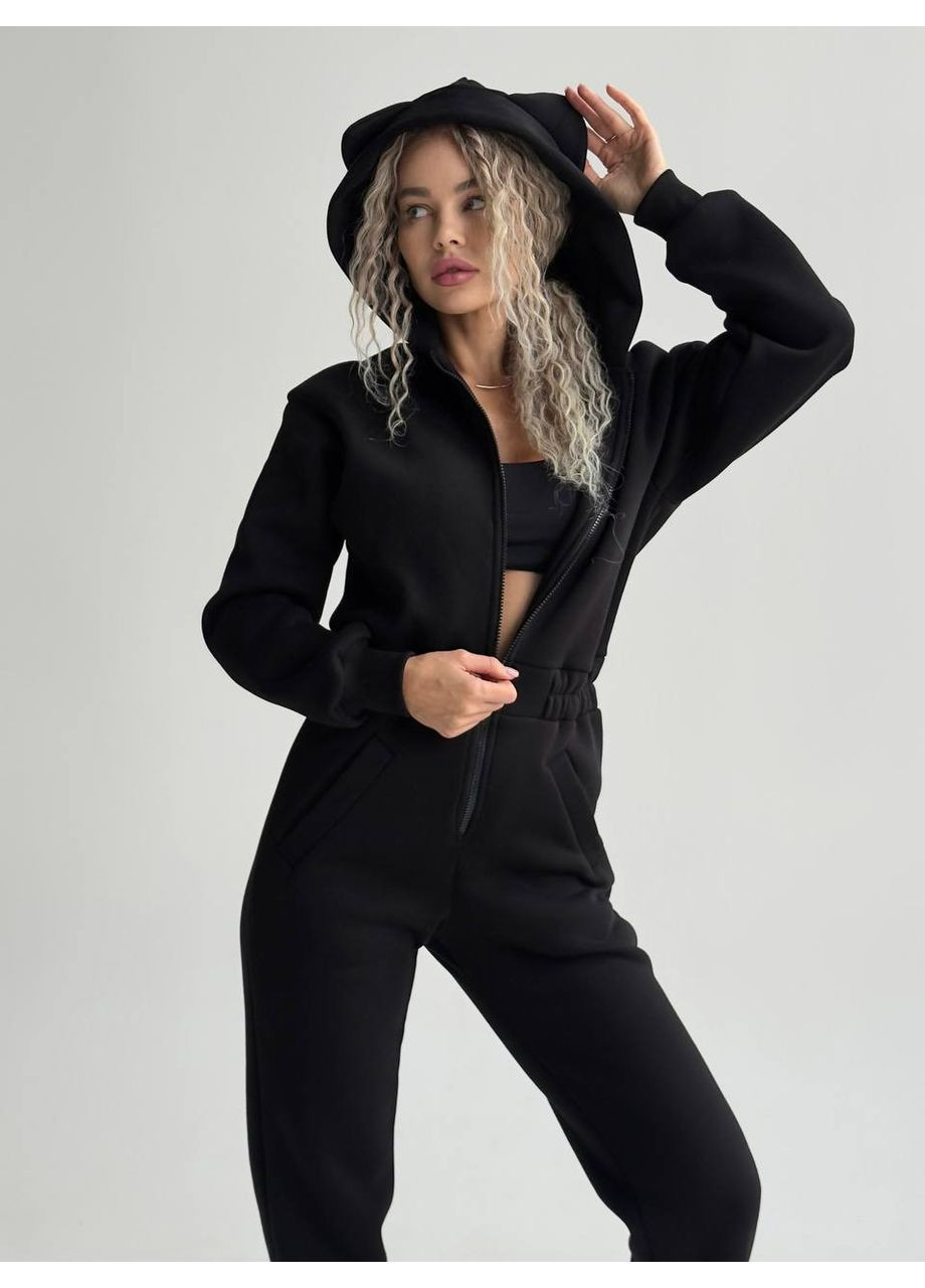 ❄️ Жіночий комбінезон з вушками ❄️ No Brand чорний